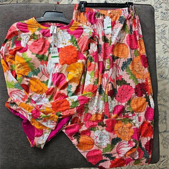 Trina Turk 2 PC  Floral Print One Piece Swimsuit & Cover Up Pants Size large - Picture 1 of 7